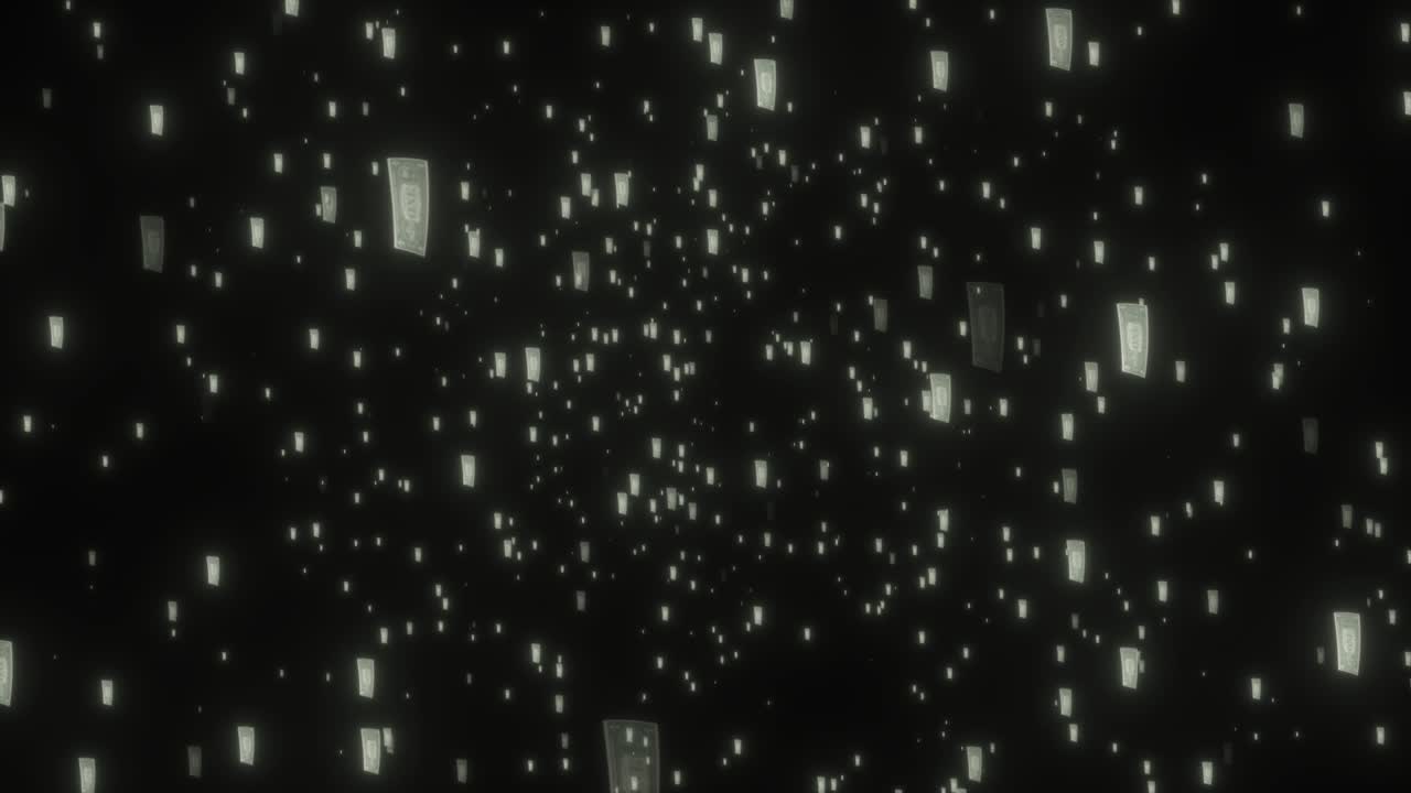 Multiple one-dollar bill notes floating in 3D Z-space, representing finance, economy, wealth, and monetary concepts in a dynamic financial environment.