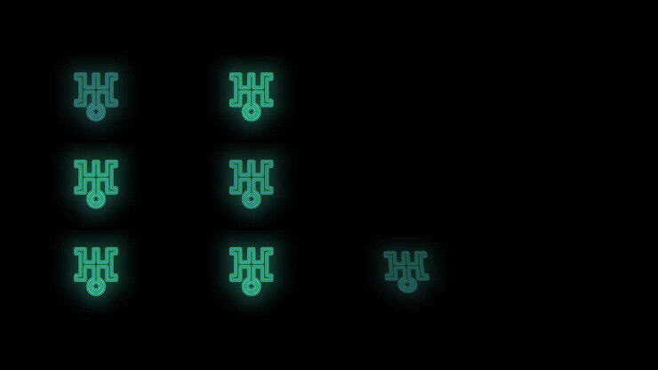 Japanse symbolenpatroon met groen neonlicht