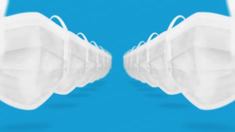 muchas máscaras médicas para cubrir la boca y la nariz para la protección contra el virus. concepto de atención médica. máscara médica realista en 3d. animación de bucle.