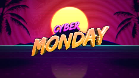 Cyber-Monday-with-grid-and-mountain-with-big-sun-in-night-time