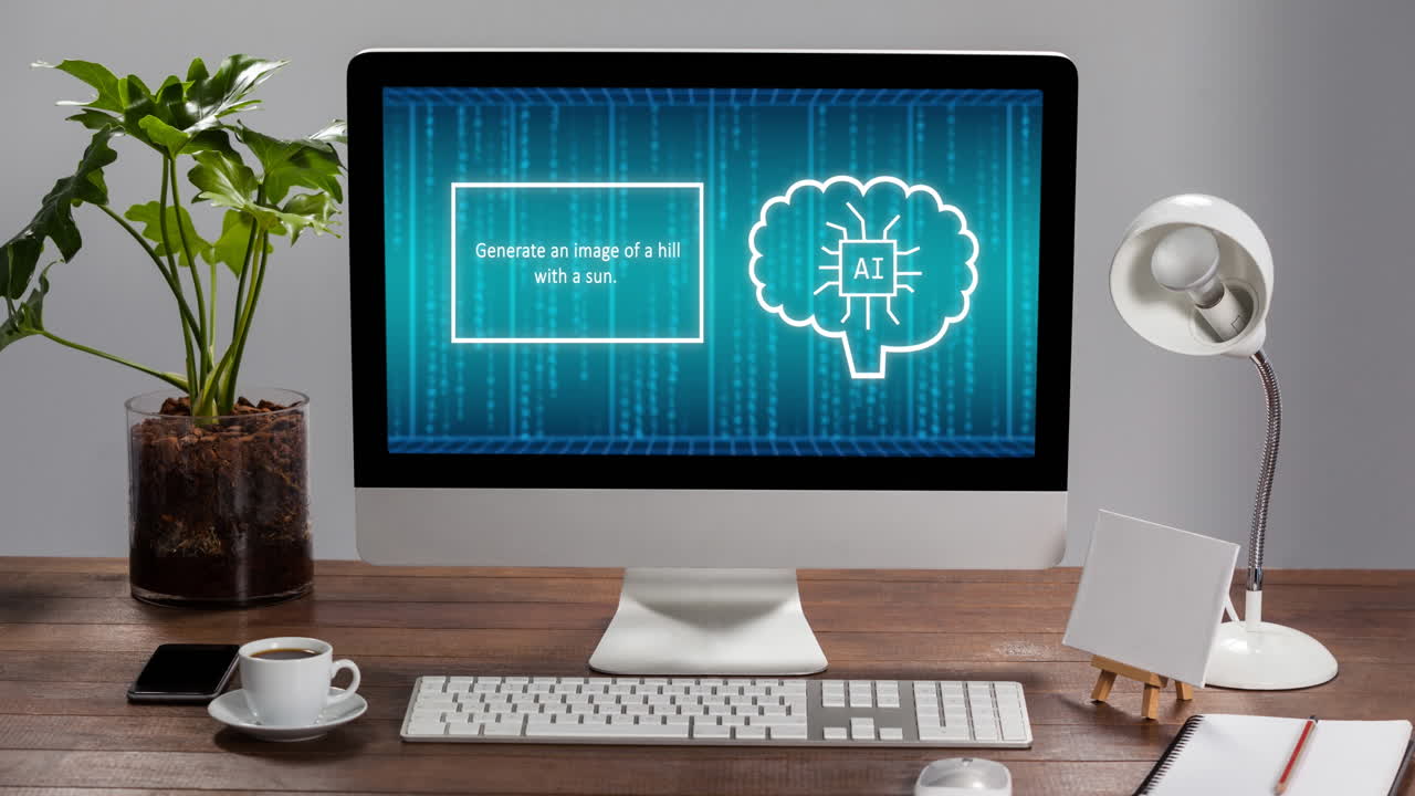 animación de texto de inteligencia artificial y procesamiento de datos en una pantalla de computadora