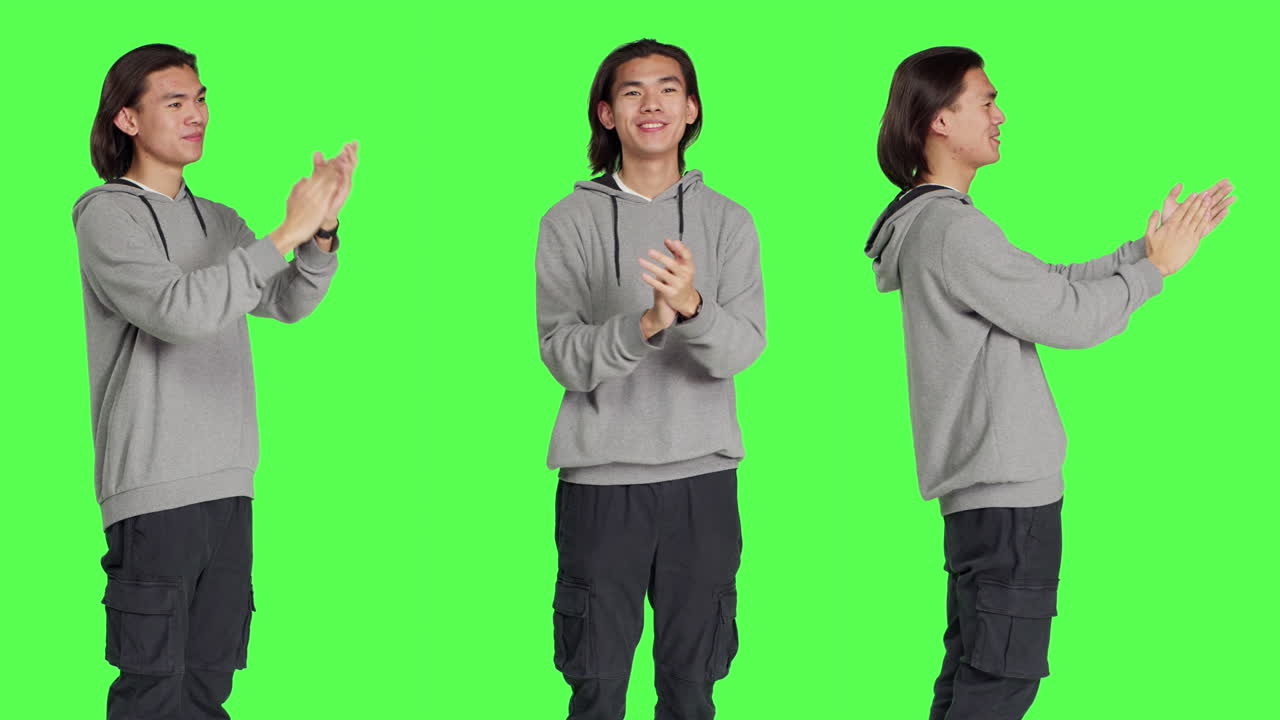 누군가 에게 박수 를 치는 아시아 의 기쁜 남자