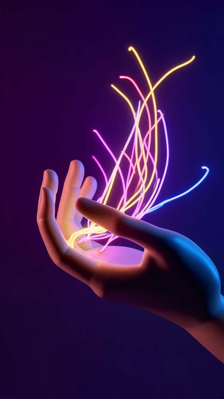 Abstract Glowing Hand with Neon Energy Streams