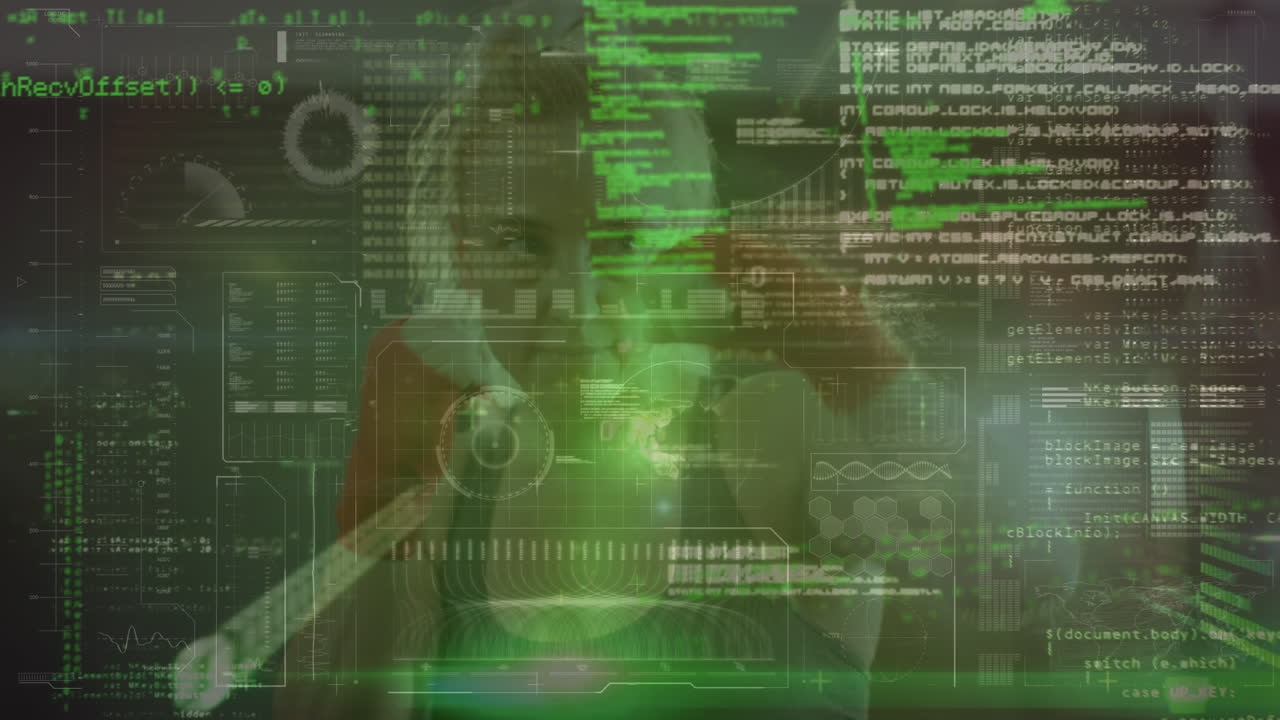 카우카스 여성 권투에 대한 데이터 처리의 애니메이션