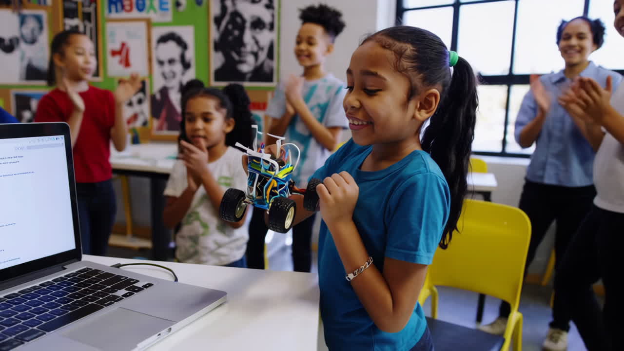 Children learning robotics and coding in a classroom