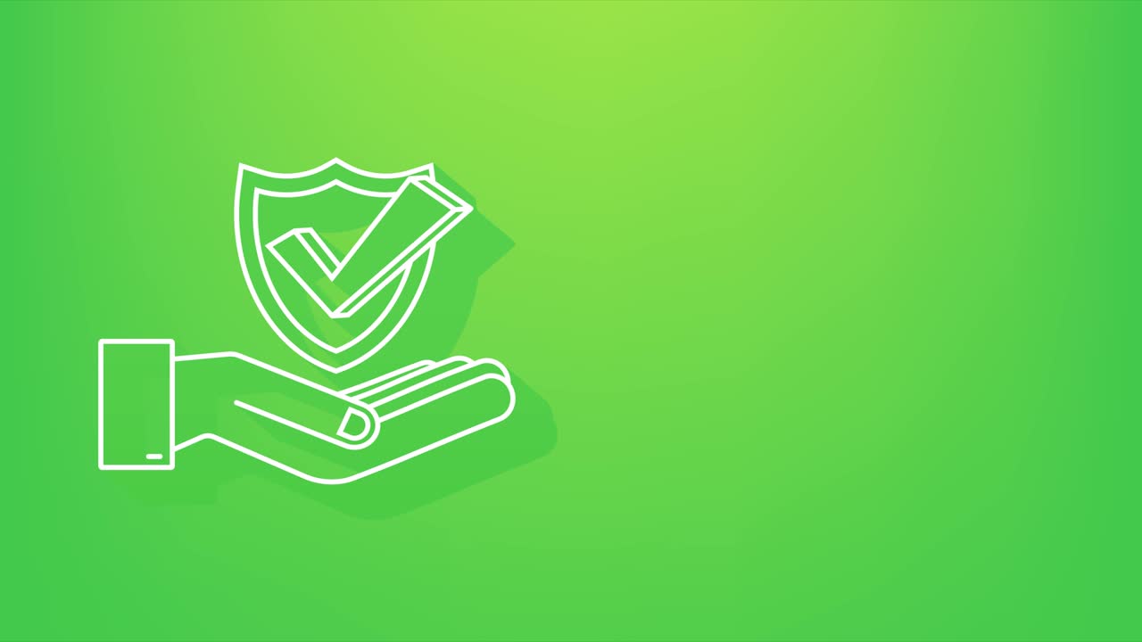 손 위에 매달린 그림자 체크 마크. 녹색 승인 된 별 스티커. 모션 그래픽