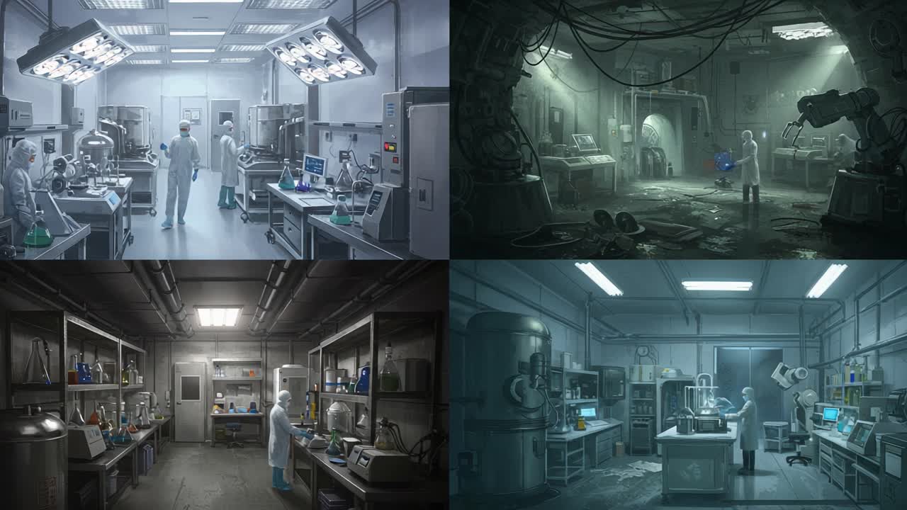 Exploring a Futuristic Laboratory: A Journey Through Advanced Research Environments Featuring High-Tech Equipment, Various Experiments, and Mysterious Discoveries