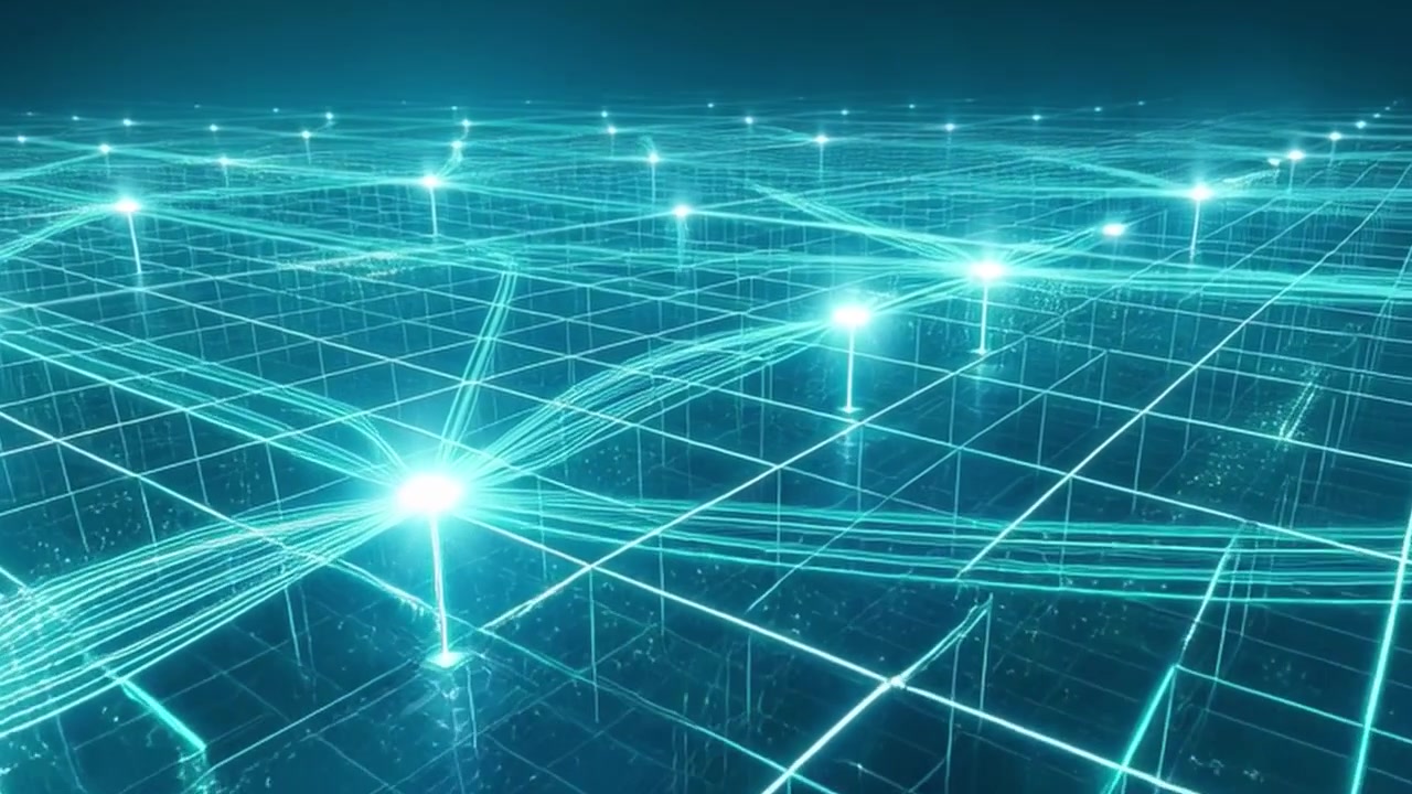 Digital Network Grid with Glowing Data Connections