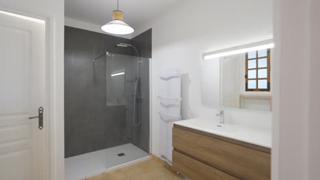 modern bathroom with shower and vanity