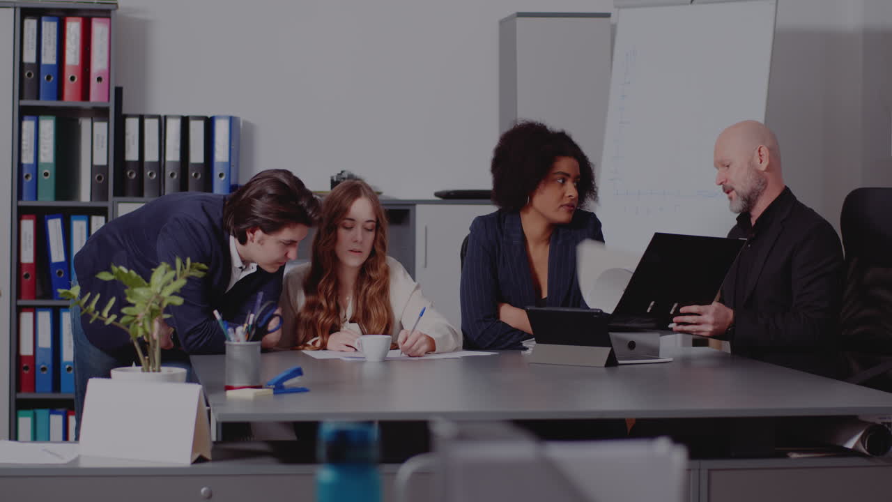 Business meeting with coworkers in the office