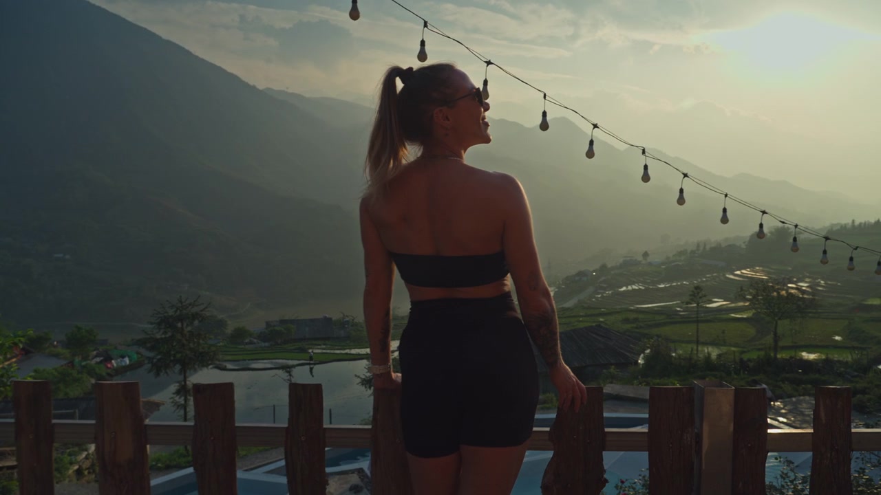 Woman Looking At The Beautiful Pool Of A Hotel In Sapa, Vietnam