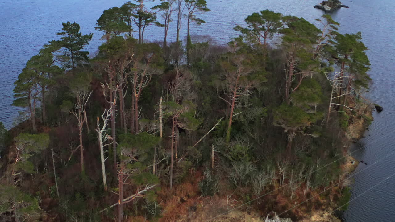 Aerial ascending shot over Pine Island, Galway, Connemara.