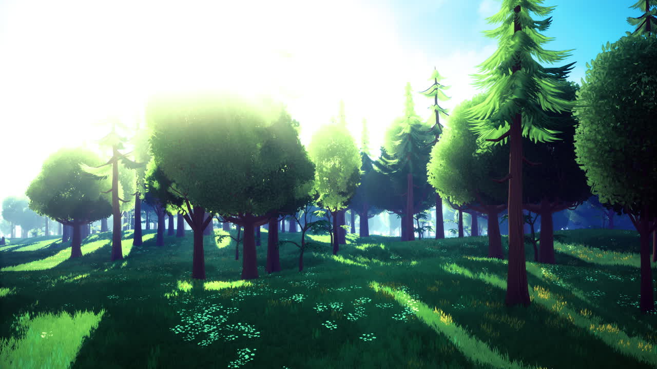 Serene green forest with sunlight filtering through tall trees