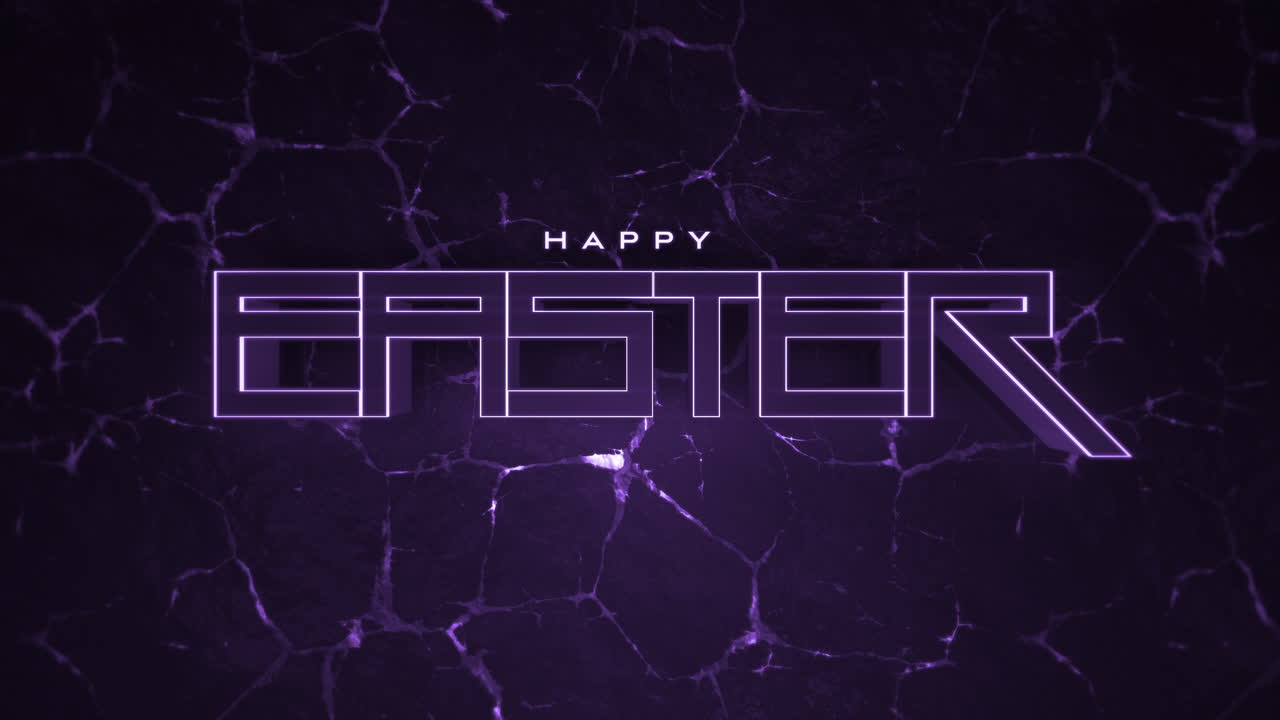 felicidad de neón brillante púrpura saludos de pascua en fondo negro