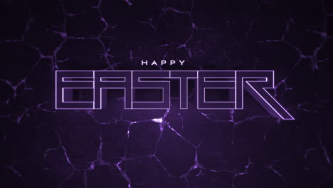 neon happiness glowing purple easter greetings on black background