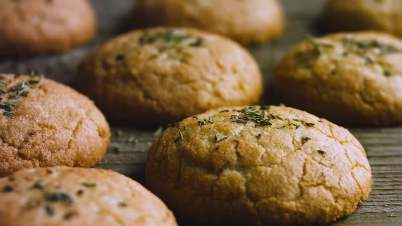 Golden brown cookies or biscuits sprinkled with herbs