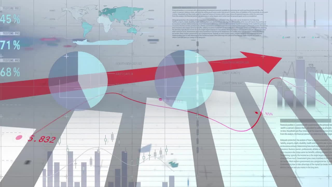 회색 배경 위에 금융 데이터 처리의 애니메이션