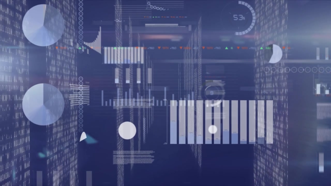 Animation of data processing on blue background