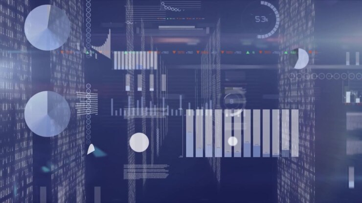 Animation of data processing on blue background