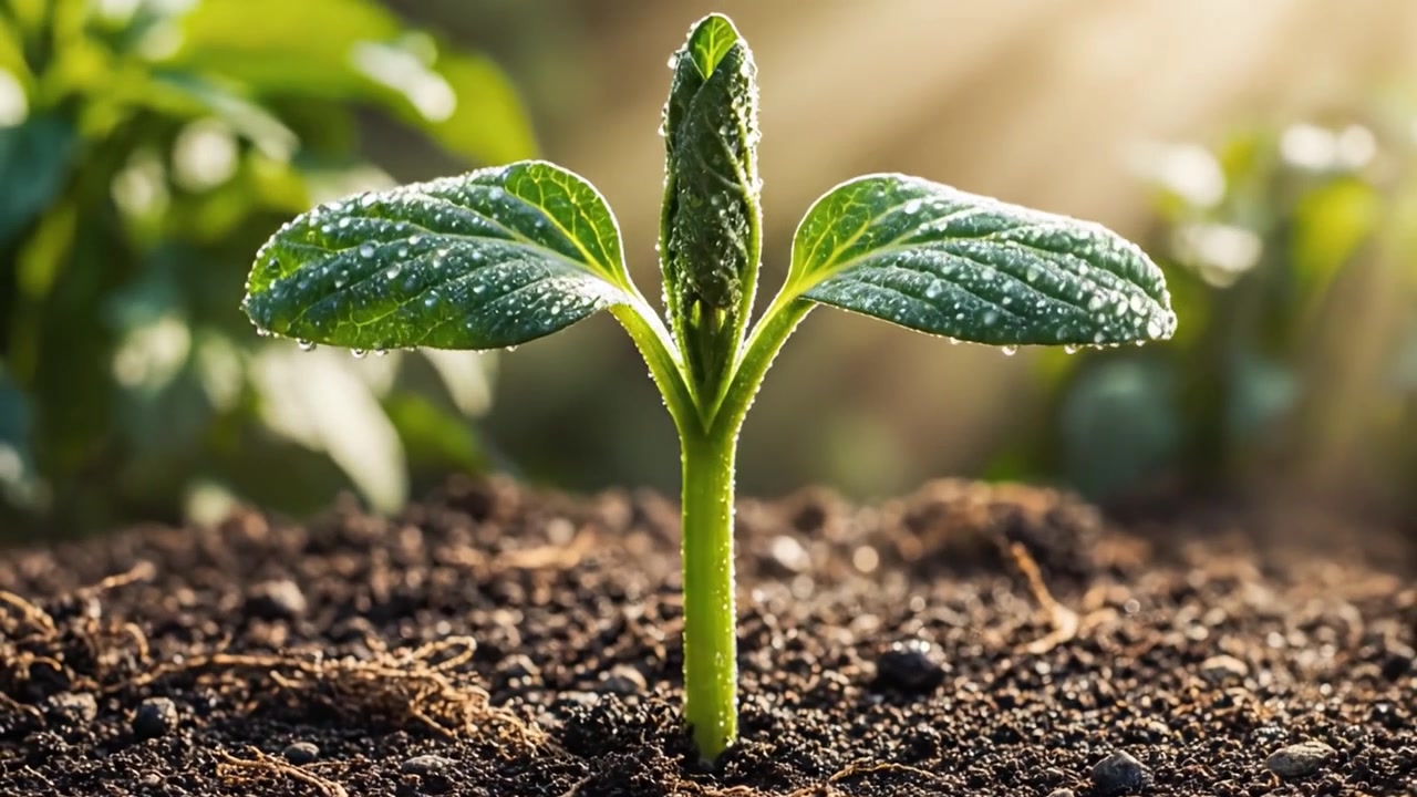 The Transformative Journey of a Seed: From Buried Potential in Dark Soil to a Sprouting Green Plant Bathed in Sunlight
