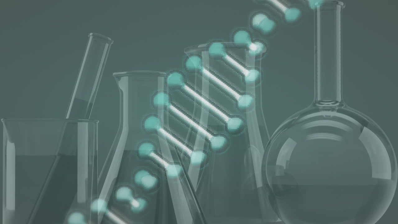 화학의 여러 컵에 dna 가닥의 애니메이션