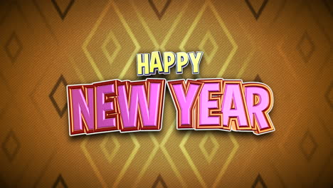 modern happy new year text on orange geometric pattern