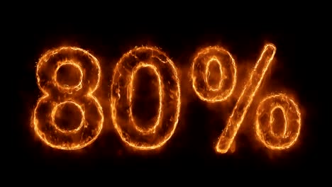 80% percent off  word hot animated burning realistic fire flame loop.