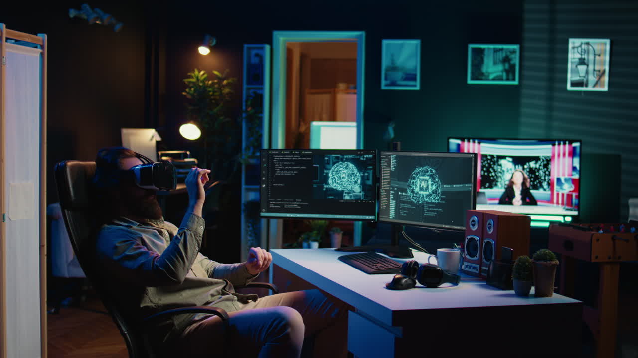 Computer scientist using VR technology to make AI become sentient, celebrating