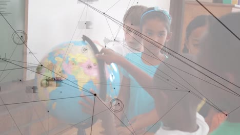 animación de redes de conexiones a través de diversos escolares que leen el mundo