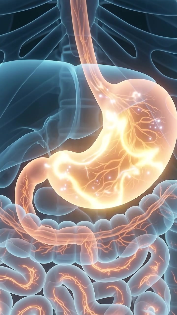 Animazione medica 3D del funzionamento dell'apparato digerente umano