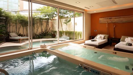 luxurious spa with pool and relaxation area