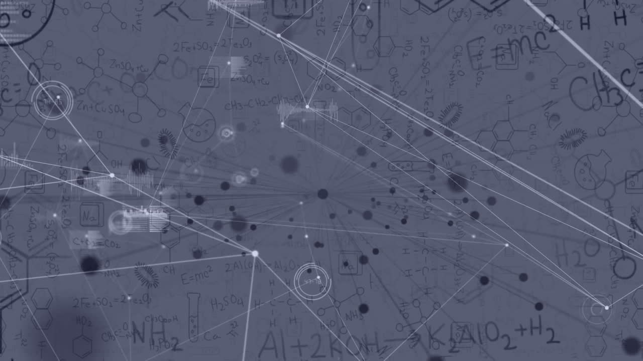 연결 네트워크와 백색 배경의 화학 구조에 대한 데이터 처리