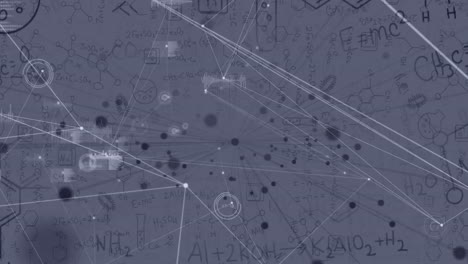 Network of connections and data processing against chemical structures on white background