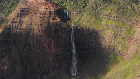 Aerial-view-of-waterfall-in-Waimea-Canyon-Kauai-Hawaii