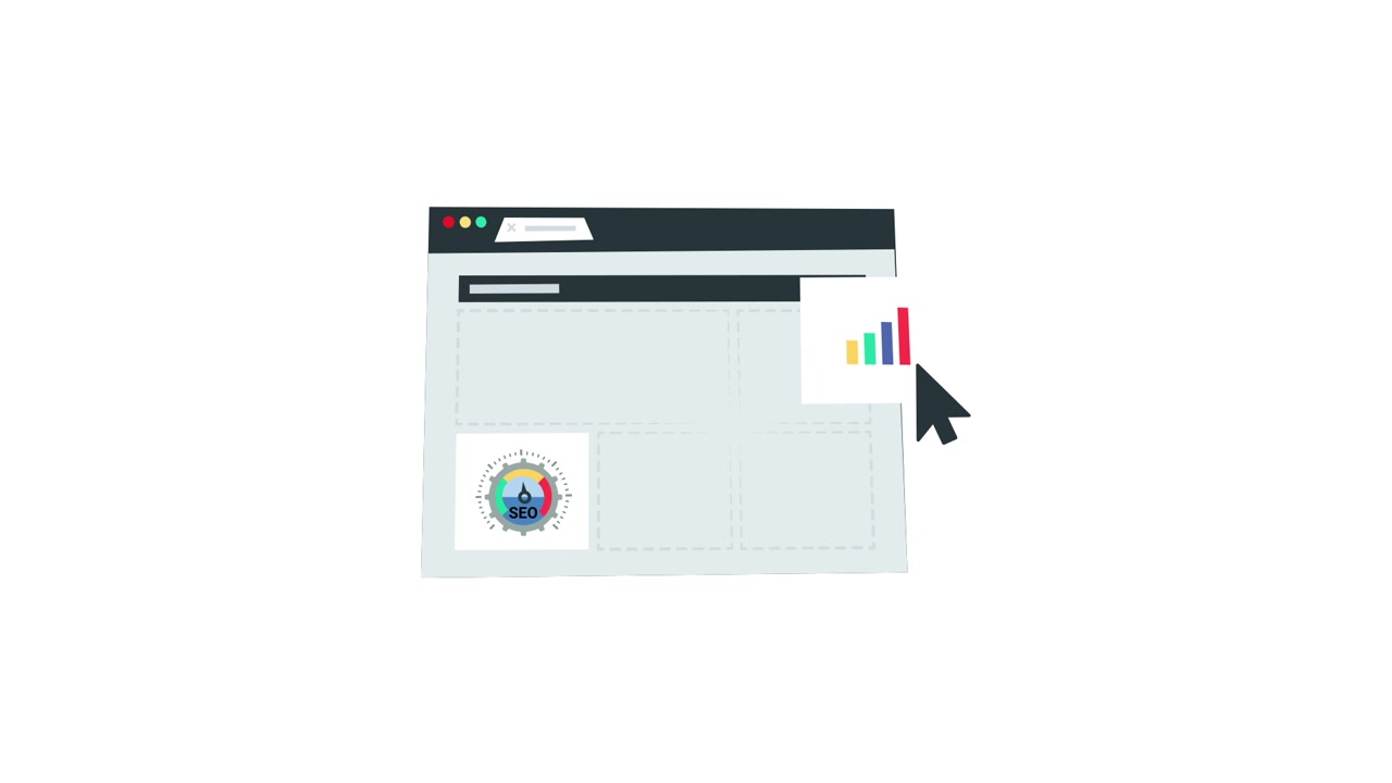 Animated Web Browser Displaying SEO and Analytics Data