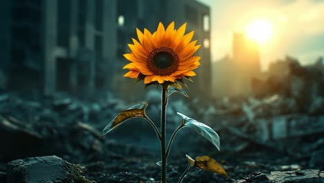 sunflower in ruins