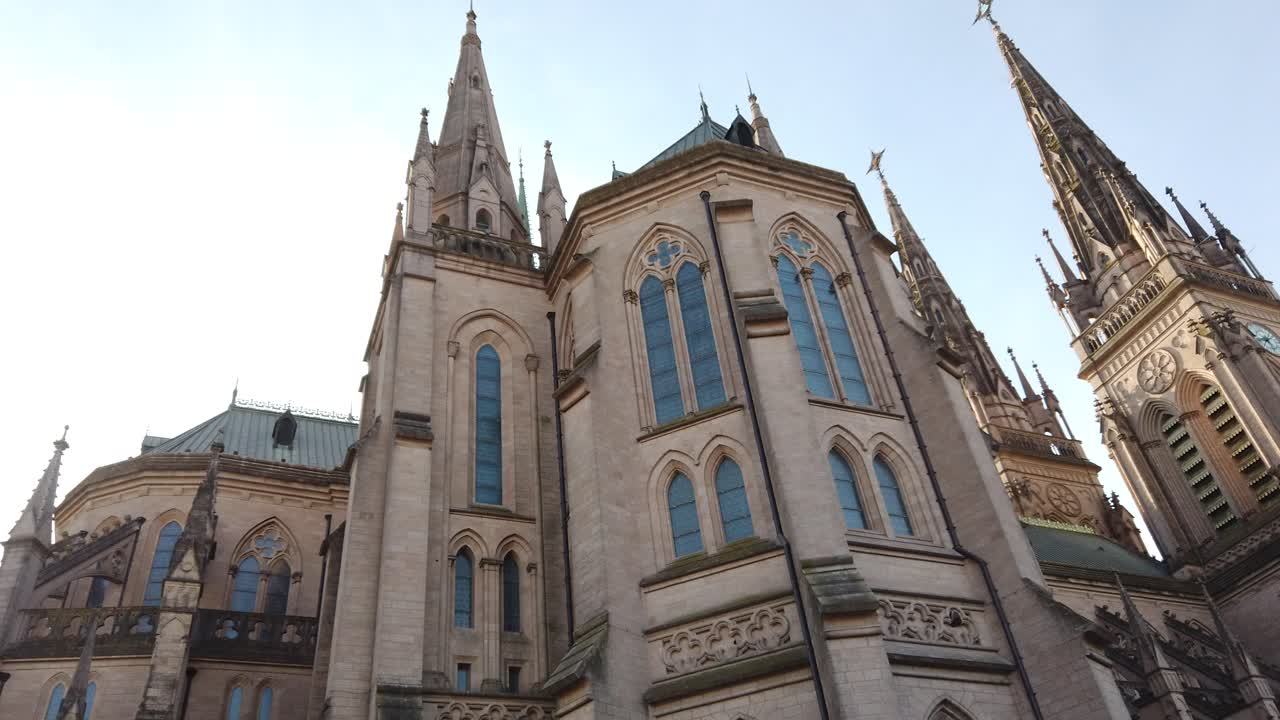 Neogothic style Our Lady of Luján Church Building, patron saint of Argentina Low Angle view