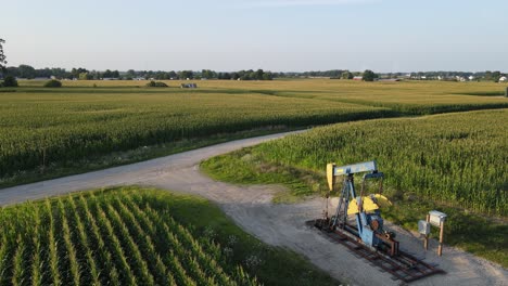 Pumpjack-pumping-oil-in-Isabella-County-Michigan,-near-the-city-of-Mt