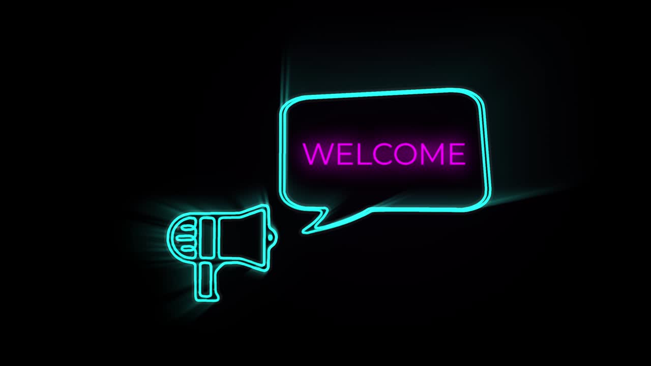 megáfono con burbuja de habla texto de bienvenida animación de clave de croma