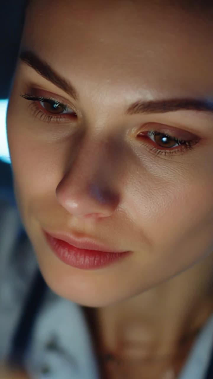 Close-Up of a Thoughtful Woman's Face, Capturing Emotion and Expression in a Subtle, Intimate Moment of Reflection and Contemplation