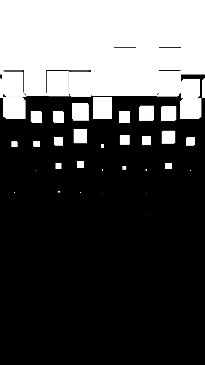 White pixel blocks and square tiles build left side to create digital mosaic transition on a clean