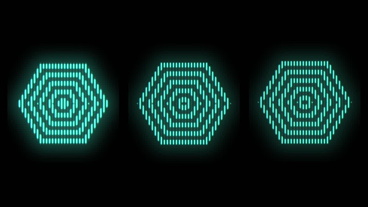 Pulsing geometric hexagons pattern with neon light in casino style