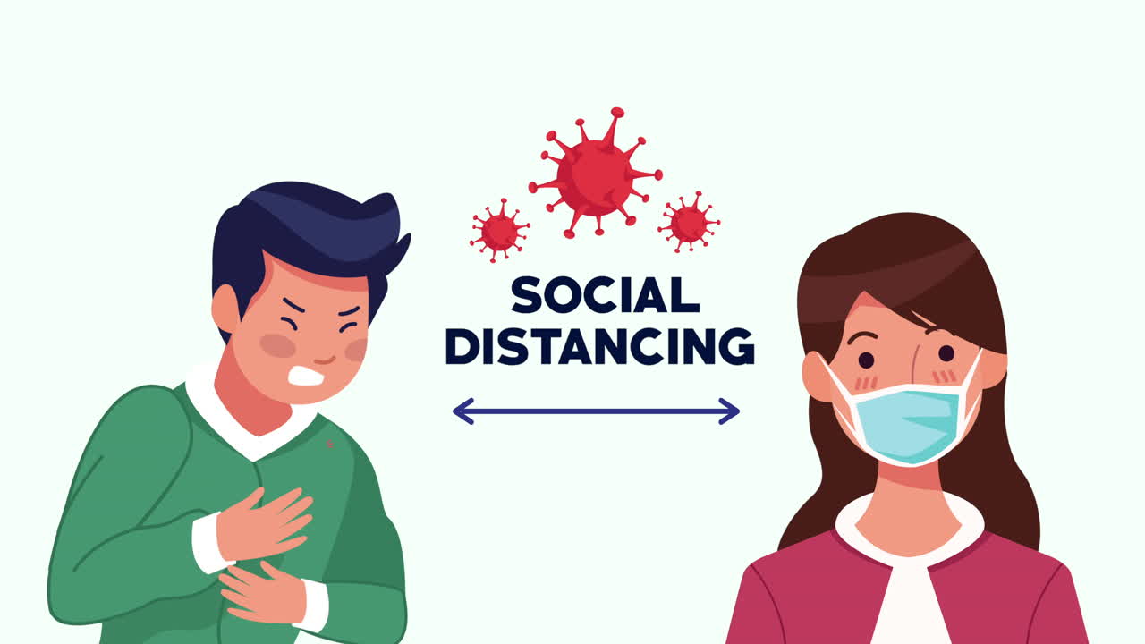사회적 거리 두기 캠페인: 아픈 남자와 여자