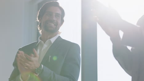 business people clapping hands applause in boardroom meeting successful corporate partnership deal with welcoming opportunity for cooperation in office 4k