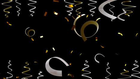 Animation-of-party-streamers-and-confetti-on-black-background