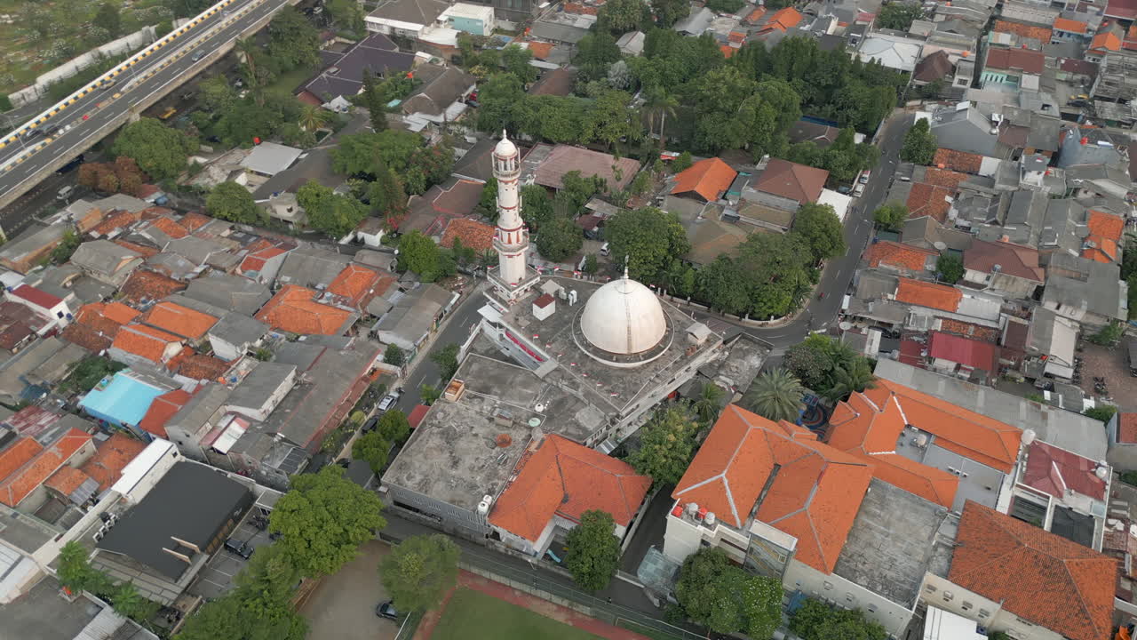 Local Indonesian Muslim Mosque In Kemang Jakarta Indonesia Drone Circling 4K 30FPS