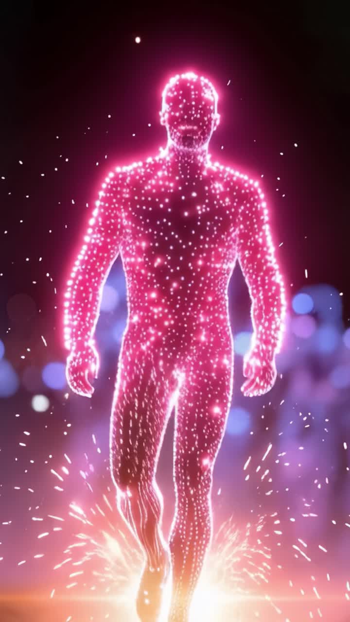 A mesmerizing visual of illuminated figures embodying energy and light, showcasing the beauty of movement and transformation in a vibrant, ethereal atmosphere