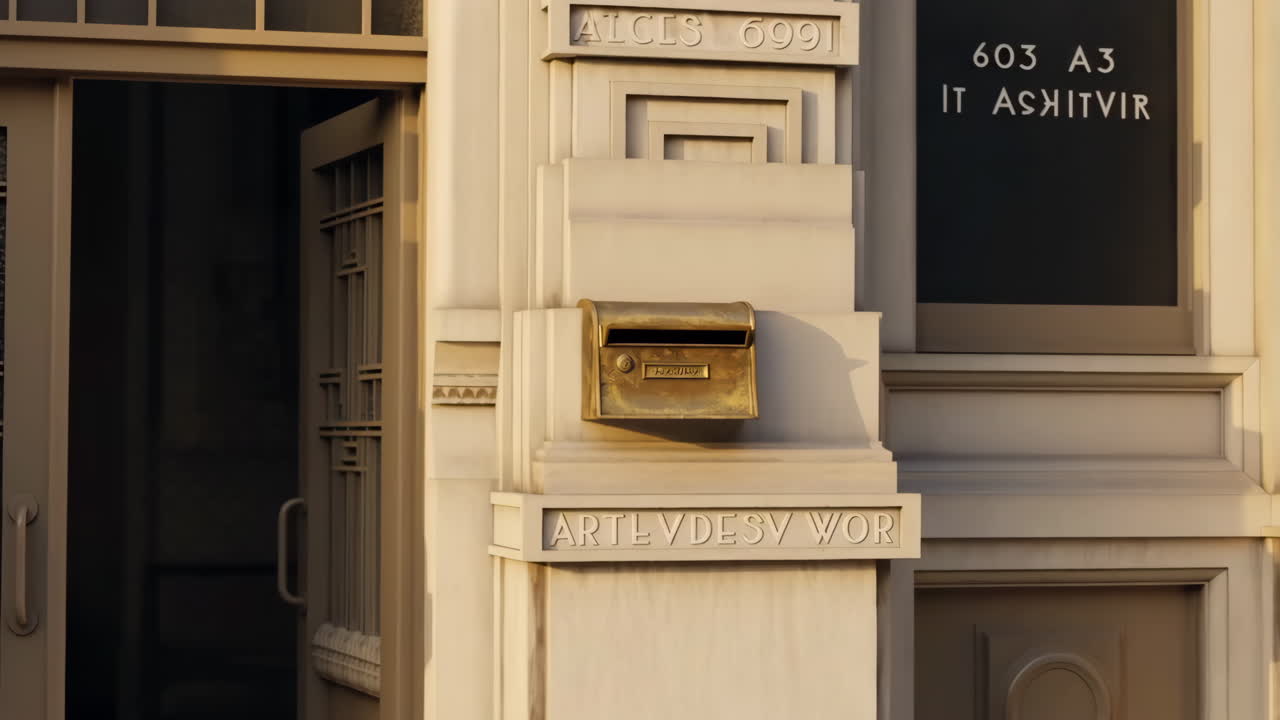 Building Facade with Open Door and Mailbox