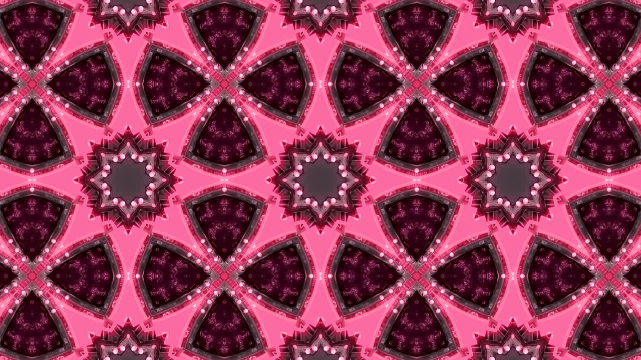 Looped Abstract neon ornate decorative background. 3d Neon kaleidoscope or mandala.