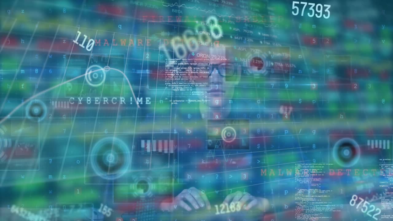 컴퓨터 데이터와 재정적 숫자의 복합 비디오와 엔지니어 타이핑을 배경으로합니다.